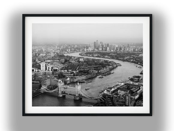 Aerial View of Tower Bridge, London Black and White Photo Digital Download