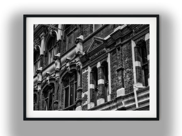 Historic Victorian Brick Building Facade Black and White Photo Digital Download