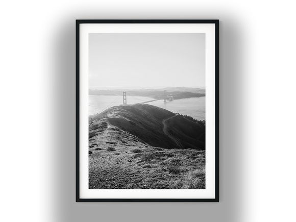 Golden Gate Bridge from Marin Headlands Black And White Photo Digital Download