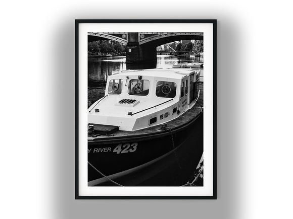 River Cruise Boat on Melbourne's Yarra River Black And White Photo Digital Download