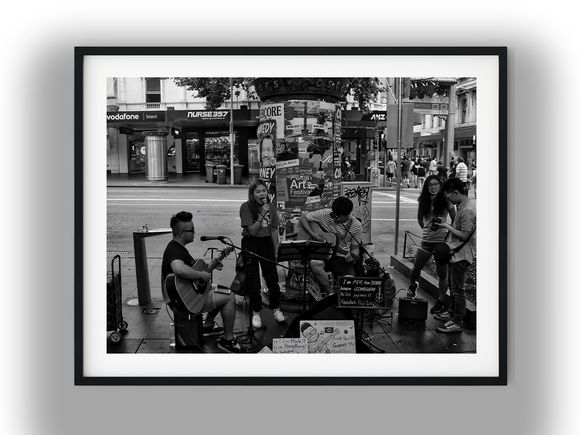 Buskers Performing on Melbourne City Street Black and White Photo Digital Download