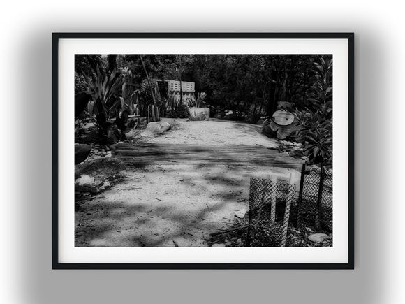 Garden Path with Wooden Footbridge Black and White Photo Digital Download