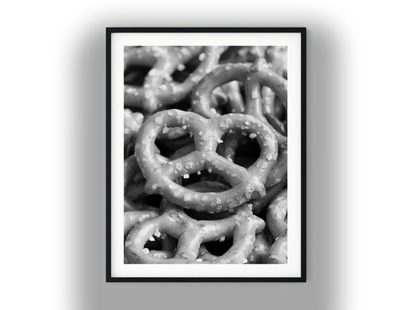 Salted Mini Pretzel Twists Close-Up Background Black And White Photo Digital Download
