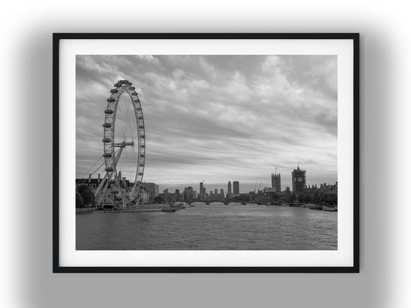 London Eye Overlooking the River Thames Black And White Photo Digital Download