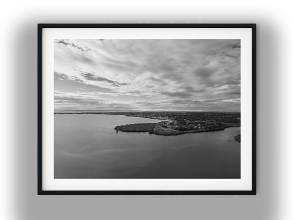 Aerial View of Moreton Bay Coastline Black And White Photo Digital Download