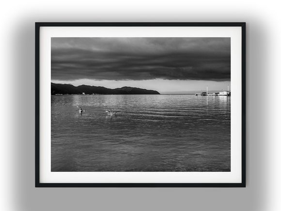Kayakers Under Dramatic Skies, Point Howard Black And White Photo Digital Download