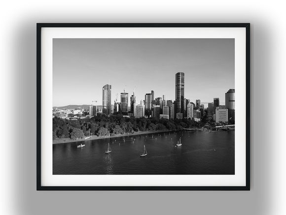 Brisbane Riverfront Skyline and Botanic Gardens Black And White Photo Digital Download