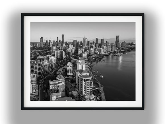 Aerial View of Brisbane River and Skyline Black And White Photo Digital Download