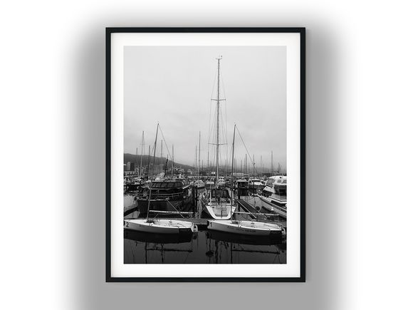 Moored Boats and Yachts at Chaffers Marina Black And White Photo Digital Download