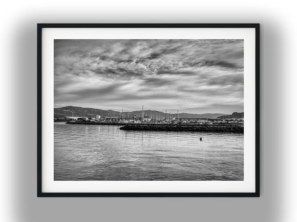 Point Howard Marina View Across the Harbour Black And White Photo Digital Download