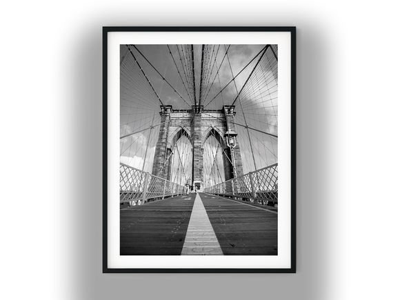 Brooklyn Bridge Pedestrian Promenade Perspective Black and White Photo Digital Download