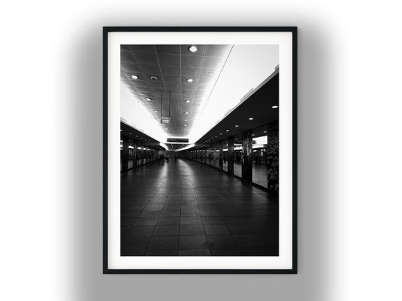 Underground Walkway in Singapore Metro Station Black and White Photo Digital Download