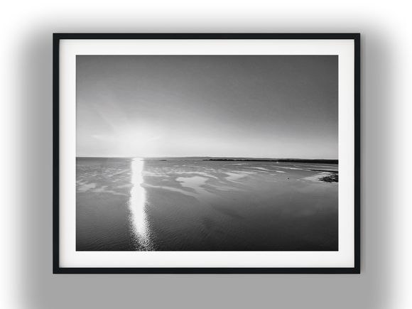Sunrise Reflection Across Moreton Bay Sand Flats Black and White Photo Digital Download
