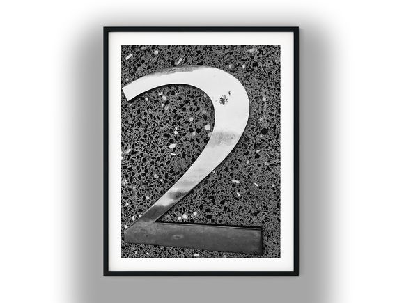 Polished Metal Number Two on Terrazzo Stone Black And White Photo Digital Download