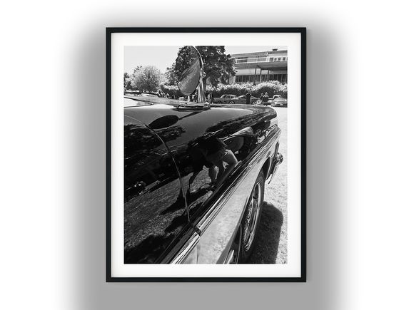 Vintage Car Side Mirror and Chrome Reflection Black And White Photo Digital Download
