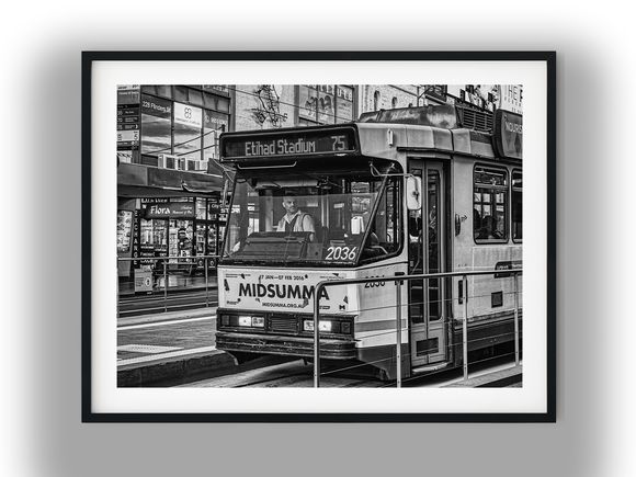 Route 75 Tram on Flinders Street Melbourne Black And White Photo Digital Download