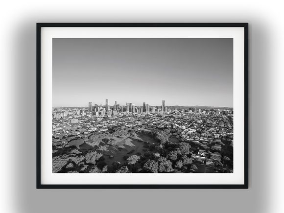 Aerial View of New Farm and Brisbane Skyline Black And White Photo Digital Download