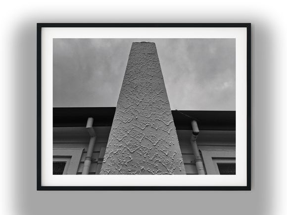 Textured Stucco Chimney Against Overcast Sky Black And White Photo Digital Download