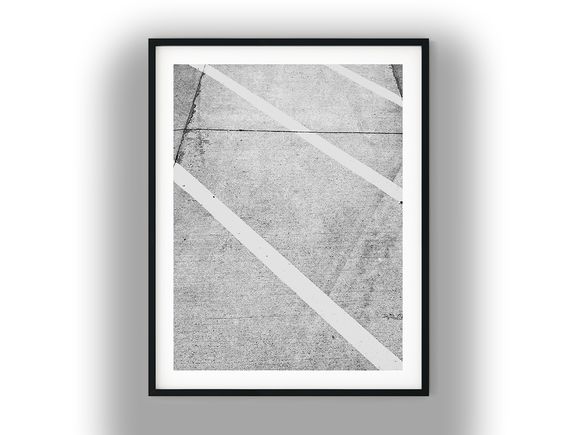 Geometric Painted Lines on Textured Concrete Pavement Black and White Photo Digital Download