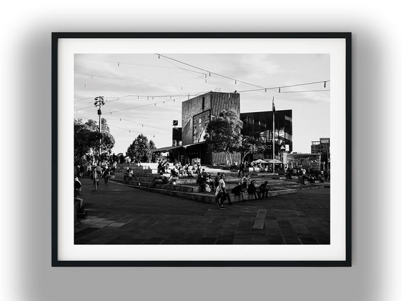 Crowd on Federation Square Steps, Melbourne Black And White Photo Digital Download