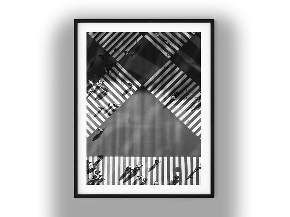 Aerial View of Pedestrian Crosswalk Intersection Black and White Photo Digital Download