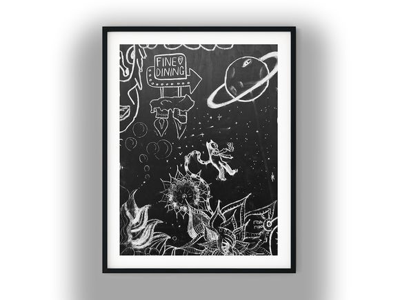 Surreal Astronaut in Space Chalkboard Art Black and White Photo Digital Download
