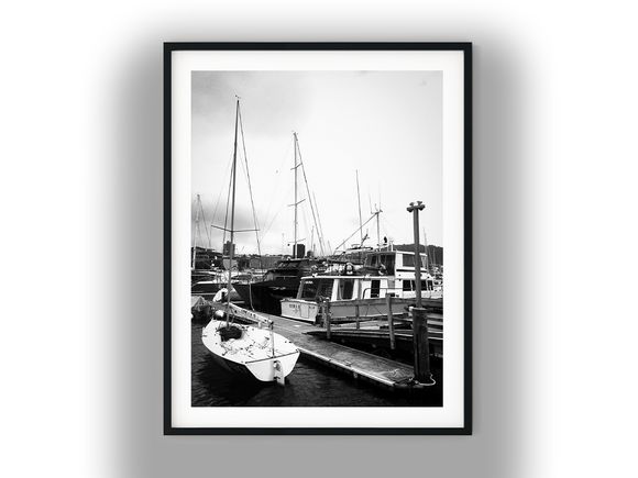 Moored Boats at Chaffers Marina Wellington Black And White Photo Digital Download