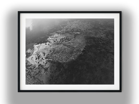 Aerial View of Coastal Tidal Shallows Black and White Photo Digital Download