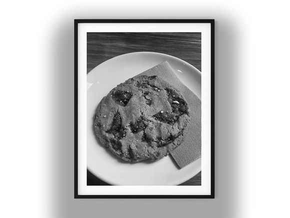 Fresh Baked Chocolate Chip Cookie on Plate Black And White Photo Digital Download