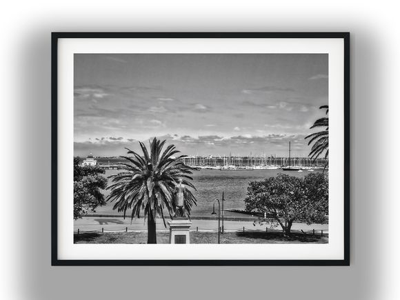 St Kilda Foreshore Overlooking Pier and Marina Black and White Photo Digital Download
