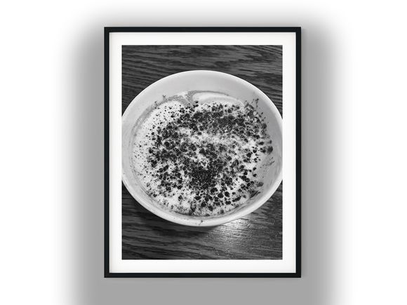 Foamy Cappuccino Sprinkled With Cocoa Powder Top-Down Black and White Photo Digital Download