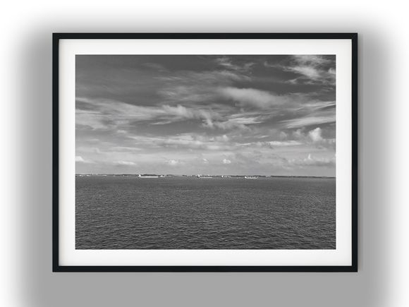 Singapore Seascape with Cargo Ships Black and White Photo Digital Download