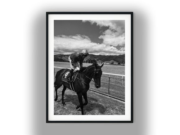 Jockey Riding Racehorse at Trentham Racecourse Black And White Photo Digital Download