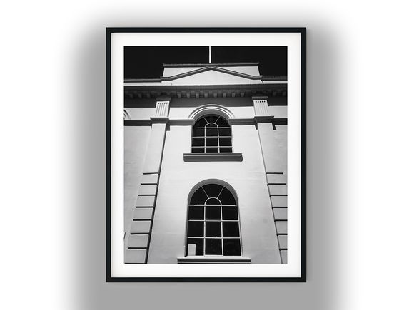 Neoclassical Building Facade with Arched Windows Black And White Photo Digital Download