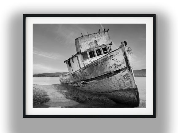 Weathered Point Reyes Shipwreck on the Shore Black And White Photo Digital Download