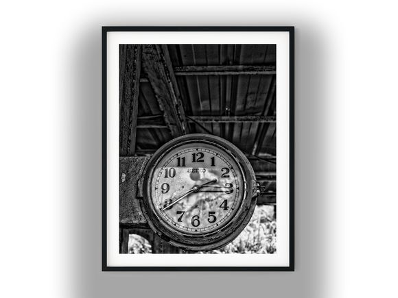 Vintage Seiko Industrial Railway Station Wall Clock Black and White Photo Digital Download