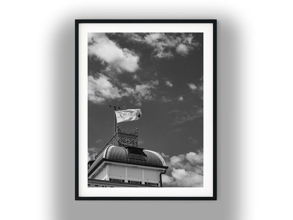 Historic St Kilda Pier Kiosk Rooftop Flag Black and White Photo Digital Download