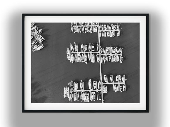 Aerial Overhead View of Boats Docked at Marina Black And White Photo Digital Download