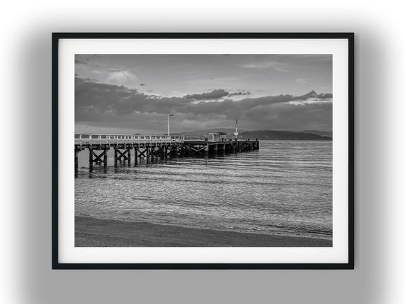 Days Bay Wharf Extending Into Calm Waters Black And White Photo Digital Download