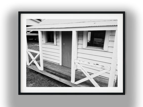 Rustic Weatherboard Tiny House with Covered Porch Black and White Photo Digital Download