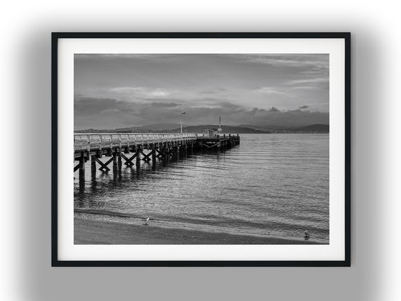 Wooden Wharf at Days Bay Shoreline Black And White Photo Digital Download
