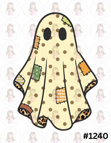Digital Design Patchwork Ghost with Polka Dots #1240