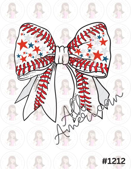 Digital Design Patriotic Baseball Bow #1212