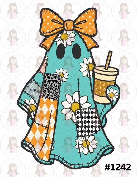 Digital Design Patchwork Ghost with Cup #1242
