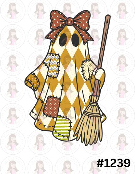 Digital Design Patchwork Ghost With Broom #1239