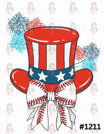 Digital Design Baseball Bow With Patriotic Hat #1211