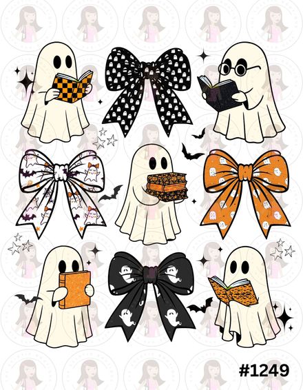 Digital Design Ghost With Books and Bows Collage #1249