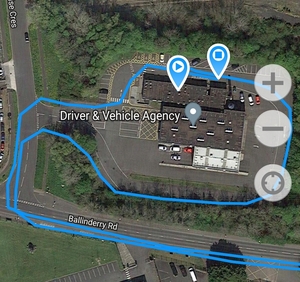 Lisburn Driving Test Route - Tesco Shopping Centre, Wallace Ave, Kensington Ave Return GPS Map