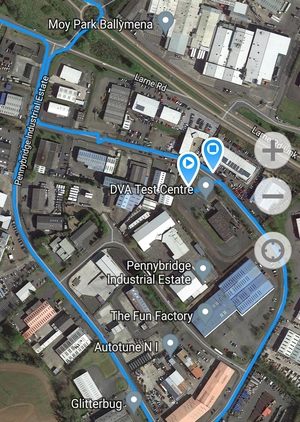 Ballymena Driving Test Route - Pennybridge to Carniny Road Return GPS Map