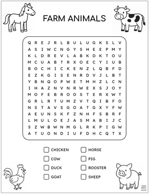 Farm Animal Word Search - Large